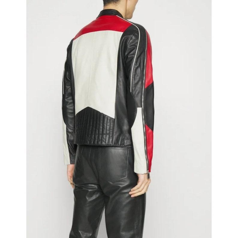 Shop Men's Tri Color Solid Casual Motorcycle Biker Leather Jacket By TJS