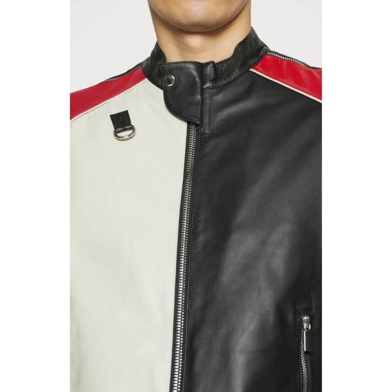Shop Men's Tri Color Solid Casual Motorcycle Biker Leather Jacket By TJS