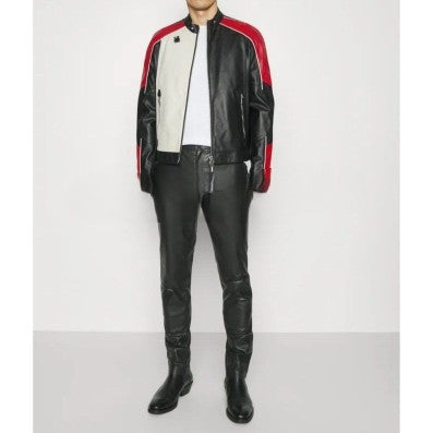 Shop Men's Tri Color Solid Casual Motorcycle Biker Leather Jacket By TJS