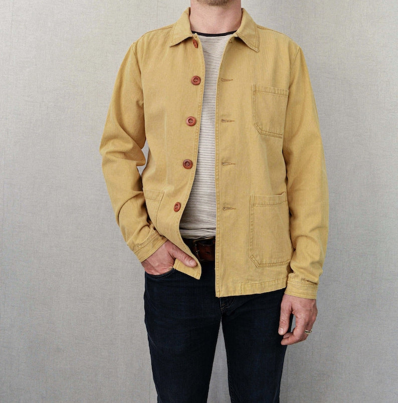 Shop Washed Camel 60s Style French Herringbone Cotton Jacket