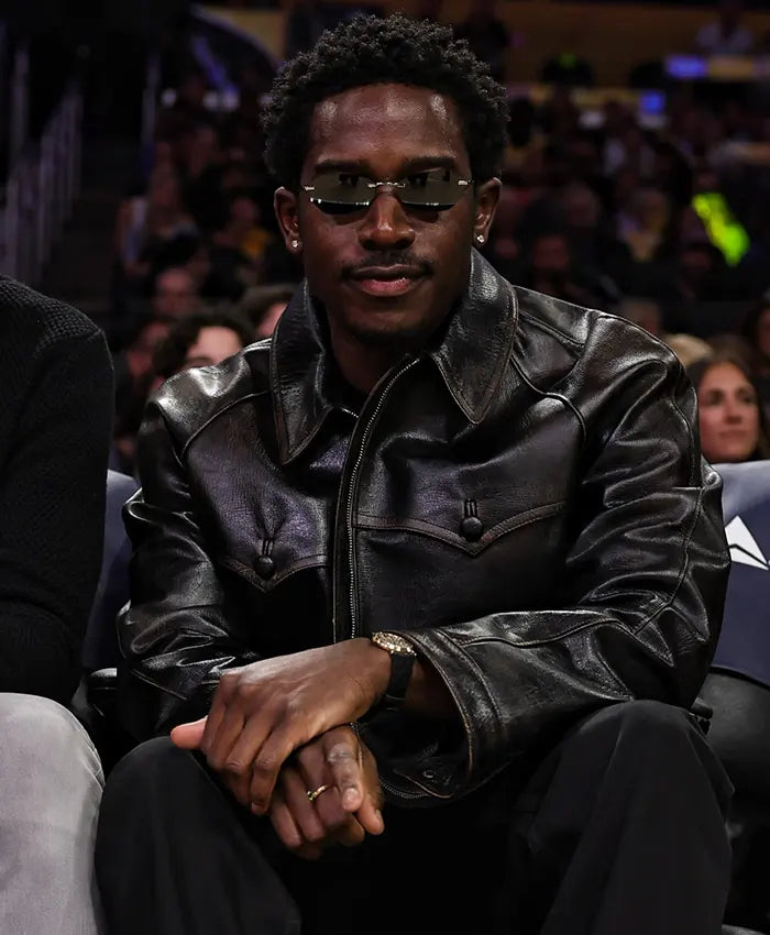 Damson Idris Lakers Game Black Leather Jacket