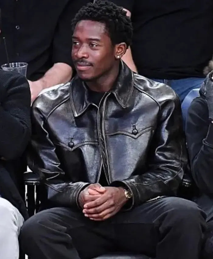 Damson Idris Lakers Game Black Leather Jacket