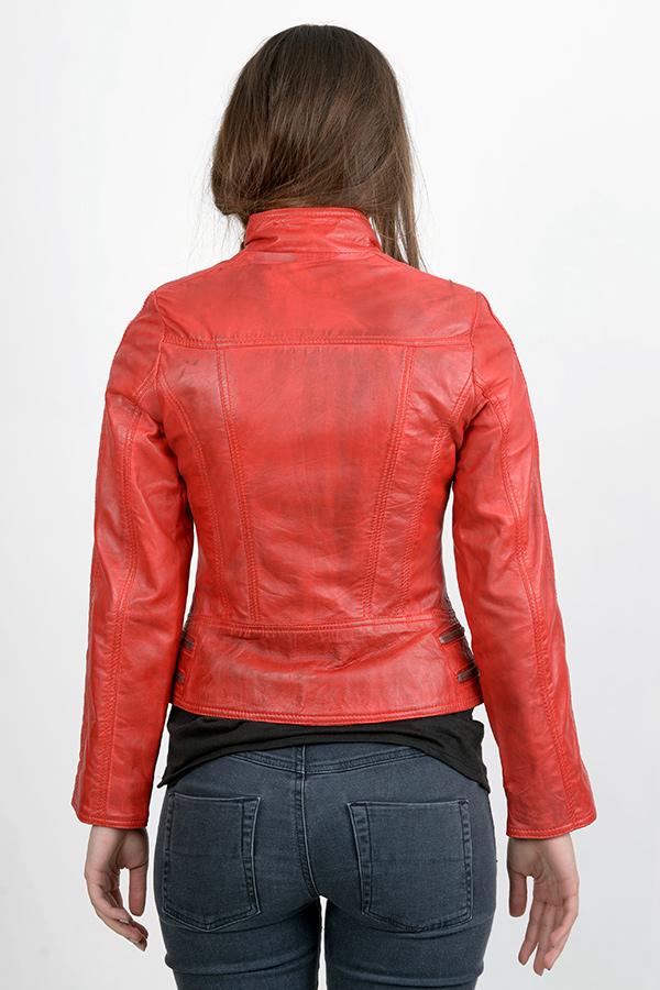 Shop Women Red Bomber Sheep Skin Leather Jacket