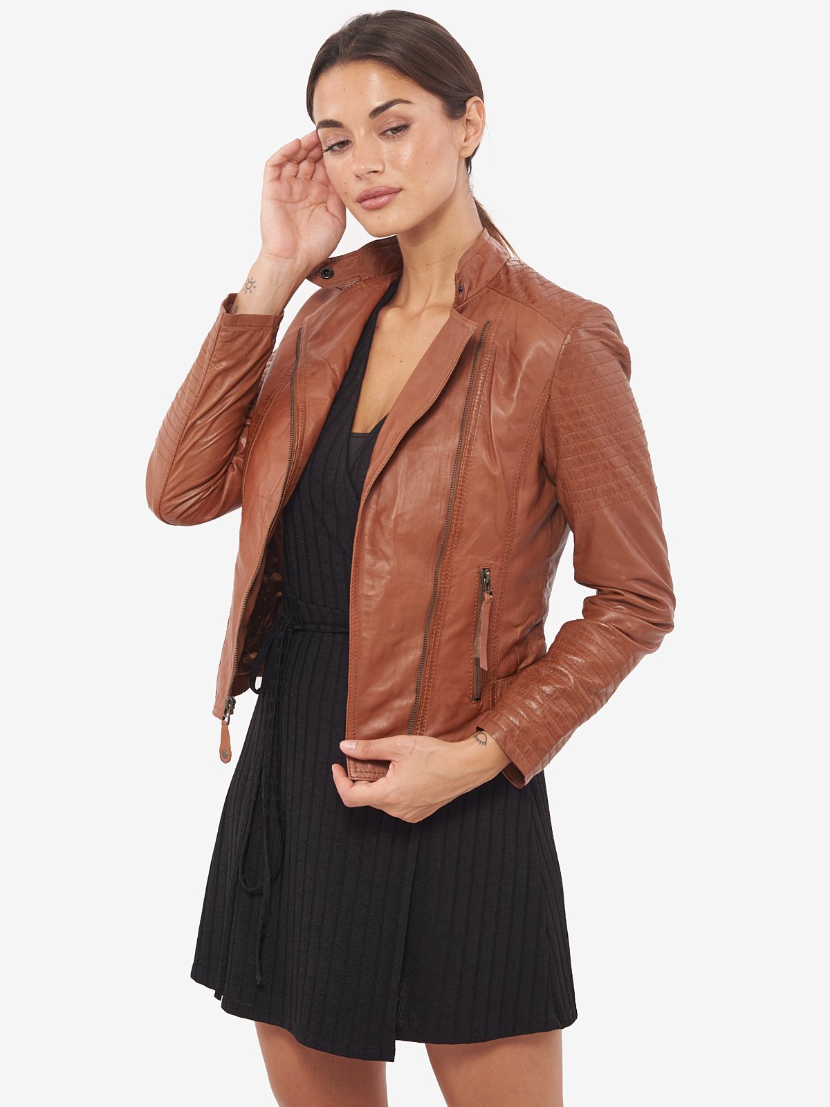 Shop Women Brown Biker Moto Leather Jacket