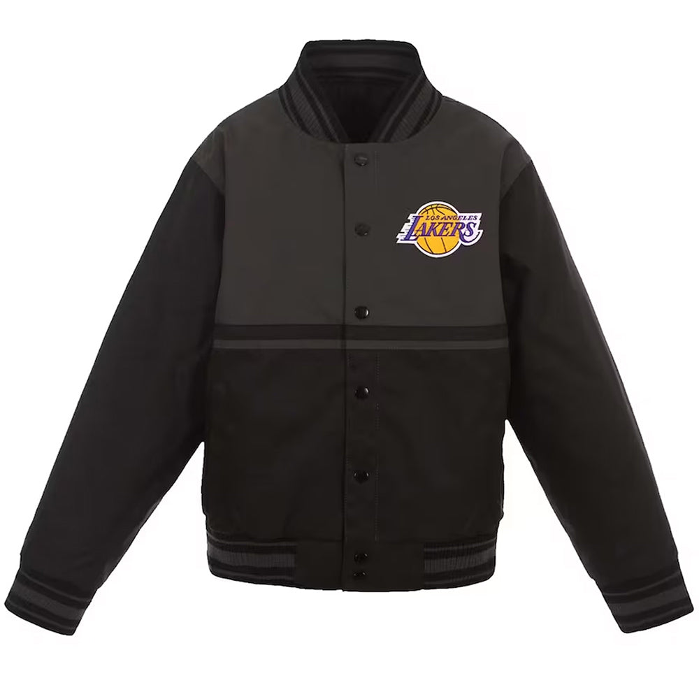 Shop LA Lakers Youth Black and Charcoal Twill Jacket