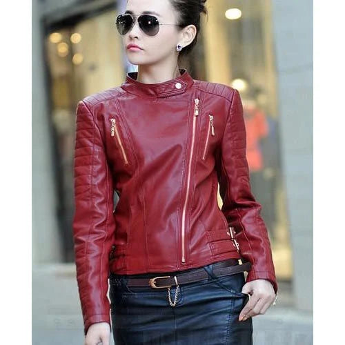 Shop Women Red Biker Leather Jacket