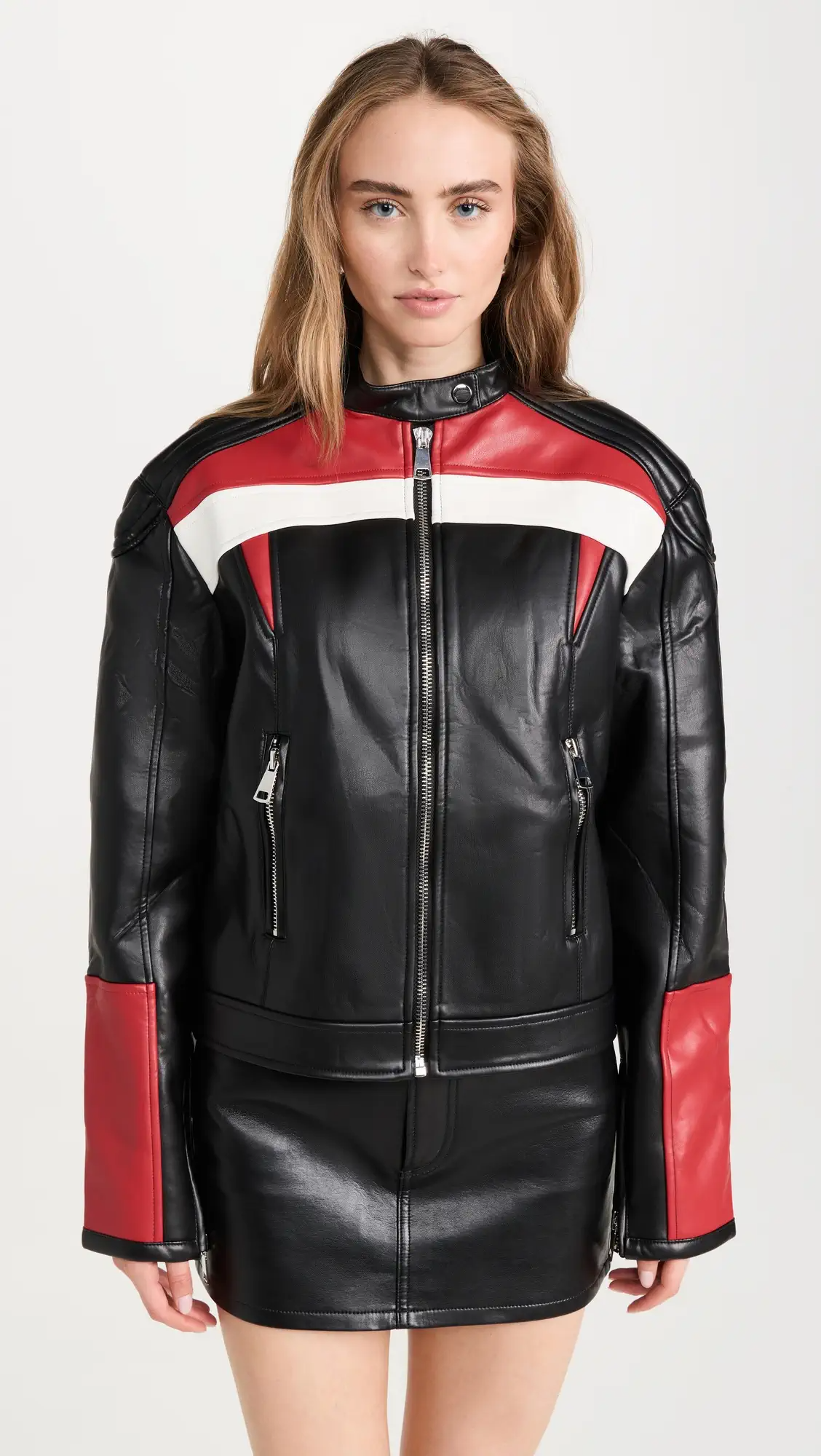 Shop Top Model Faux Leather Biker Jacket by TJS