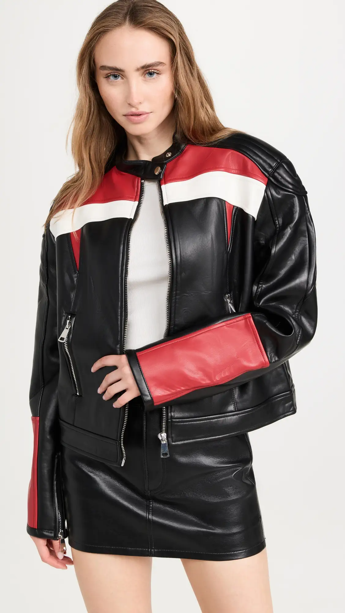 Shop Top Model Faux Leather Biker Jacket by TJS