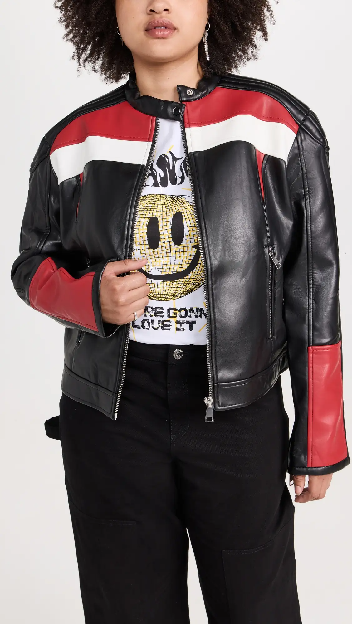 Shop Top Model Faux Leather Biker Jacket by TJS