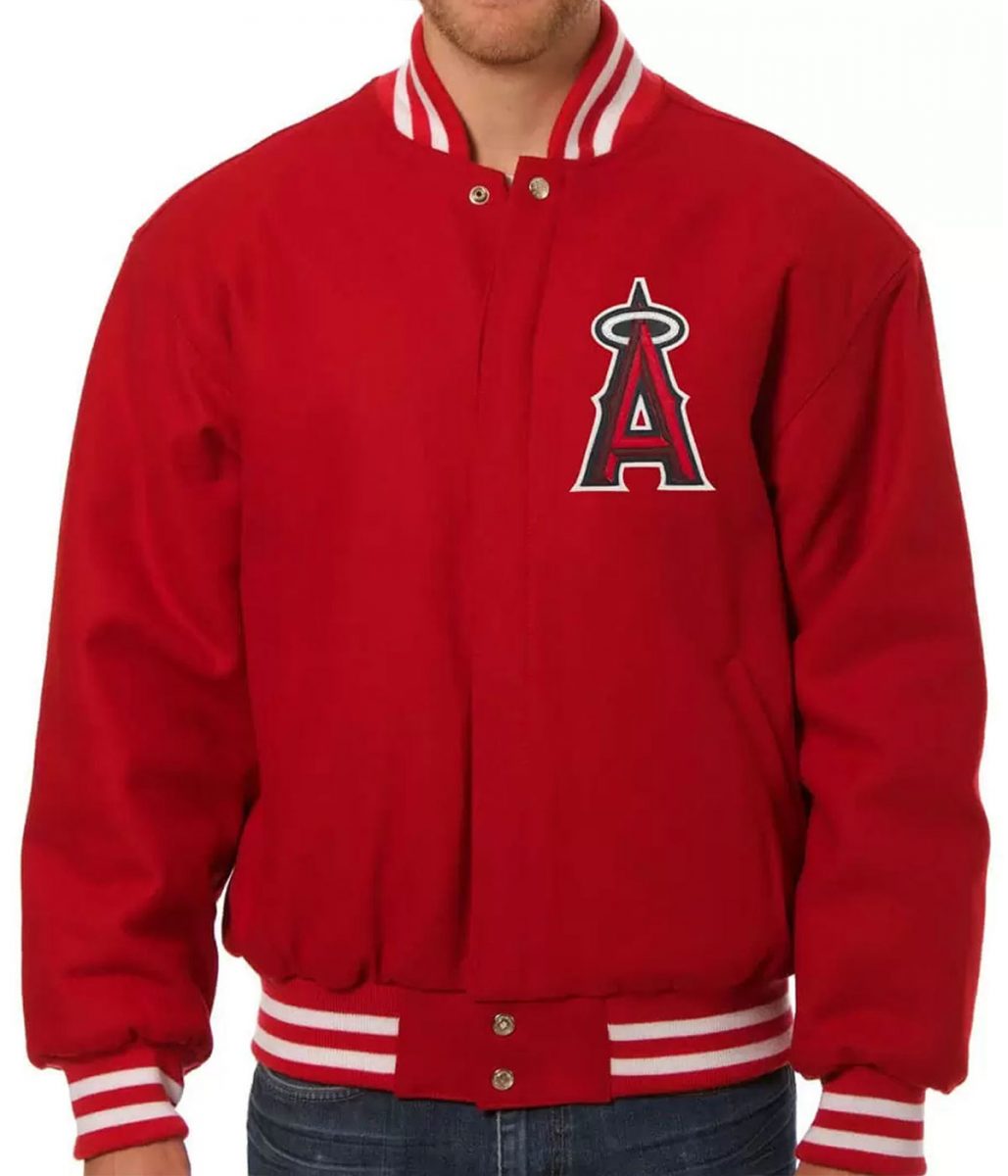 Shop Los Angeles Angels Red Letterman Wool Jacket