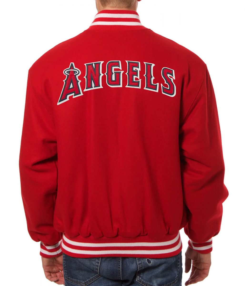 Shop Los Angeles Angels Red Letterman Wool Jacket