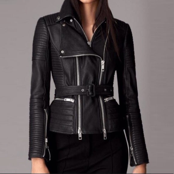 Shop Black Moto Stylish lamb Leather Jacket