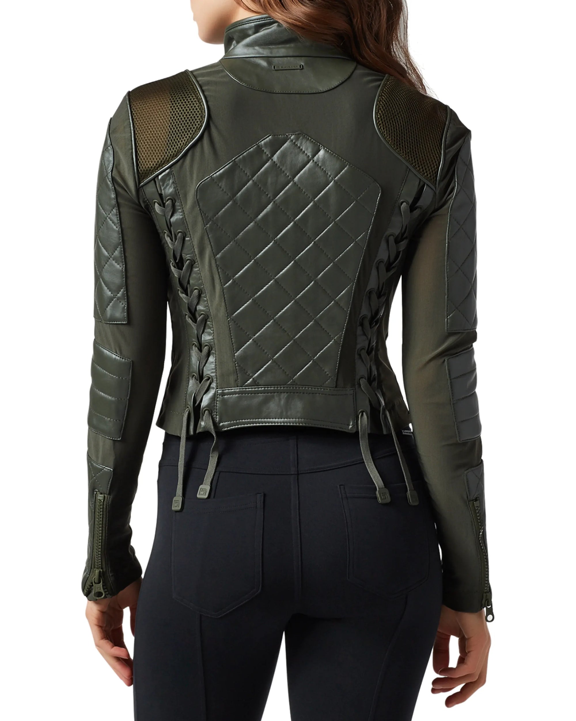 Shop Elegant Quilted Leather &amp; Mesh Moto Jacket