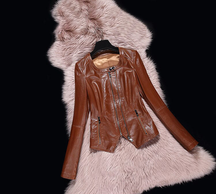 Shop Spring and Autumn Short Real Leather Jacket Women Sheepskin Genuine Leather Motorcycle Jacket