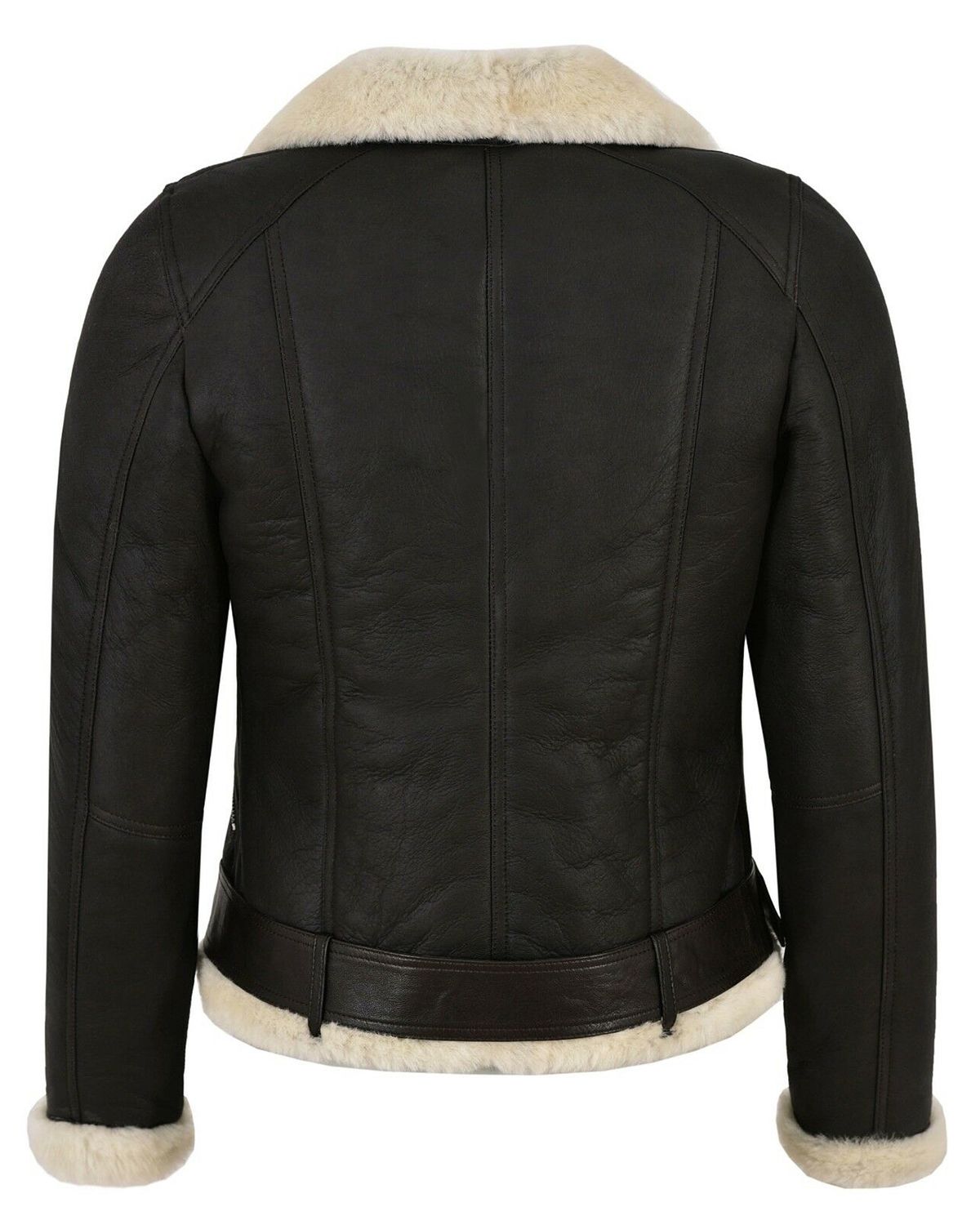 Shop Women Bomber Black Leather Jacket Faux Fur Shearling