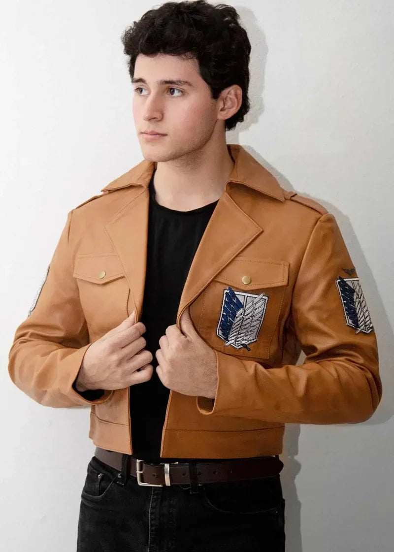 Shop Mens Attack on Titan Brown Leather Jacket