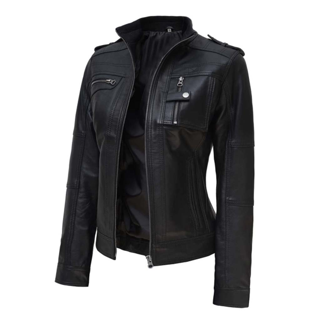 Shop Womens Black Cafe Racer Real Leather Jacket