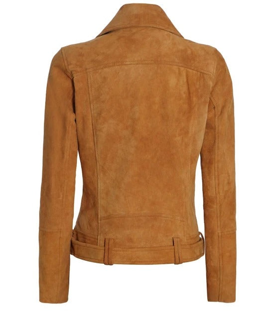 Shop Womens Brown Asymmetrical Suede Biker Jacket
