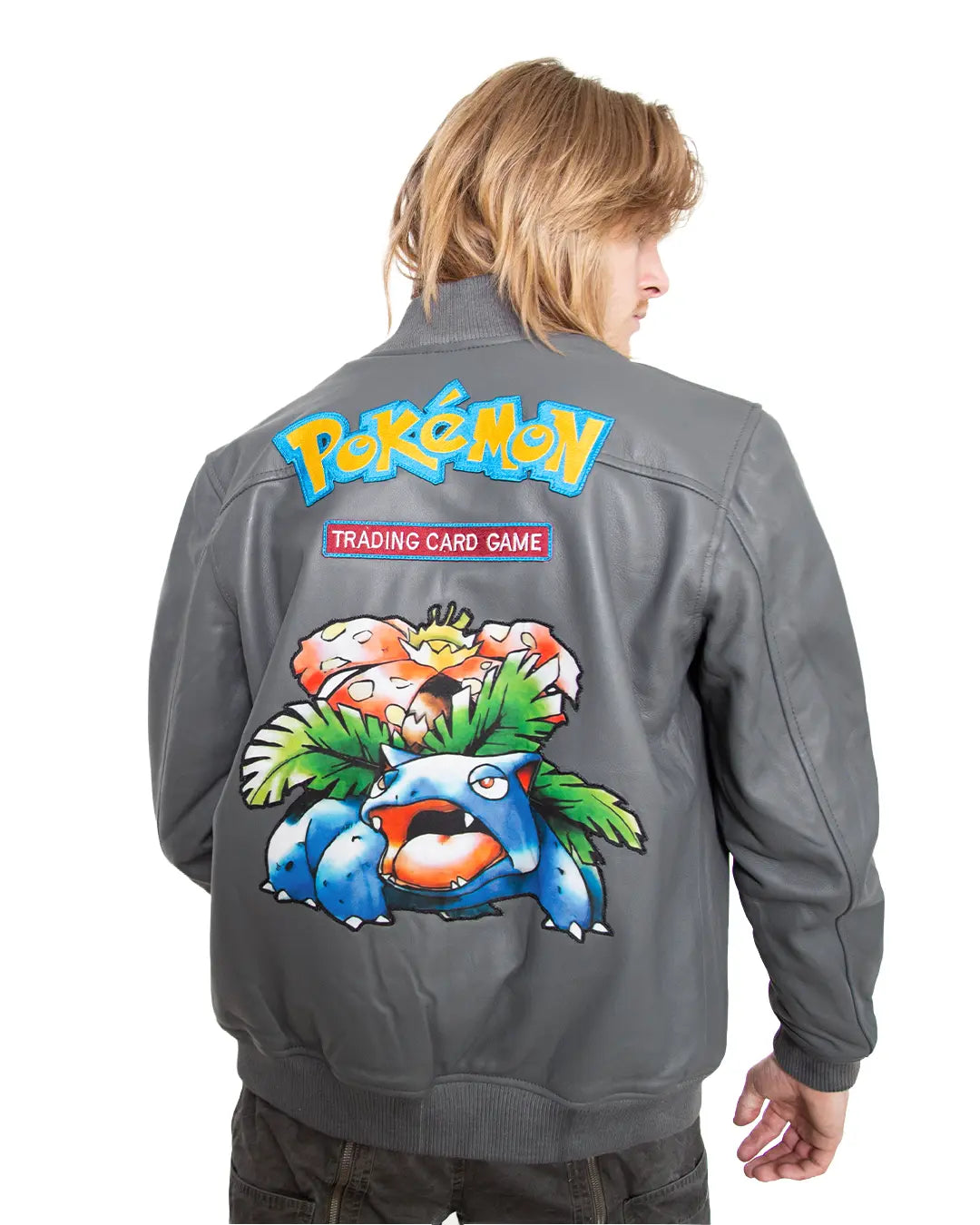 Gray Leather Tropical Bloom Toad Men’s Bomber Jacket