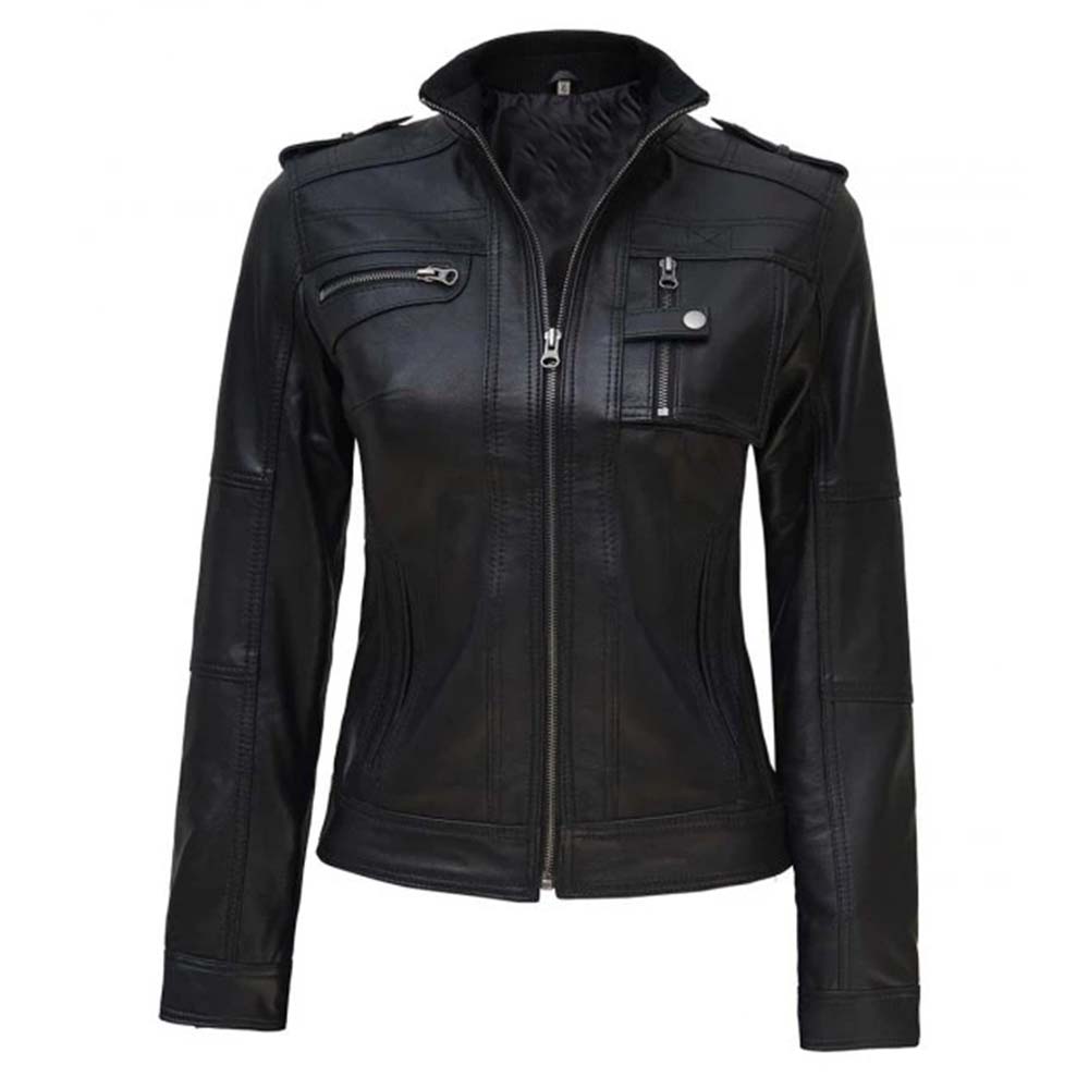 Shop Womens Black Cafe Racer Real Leather Jacket