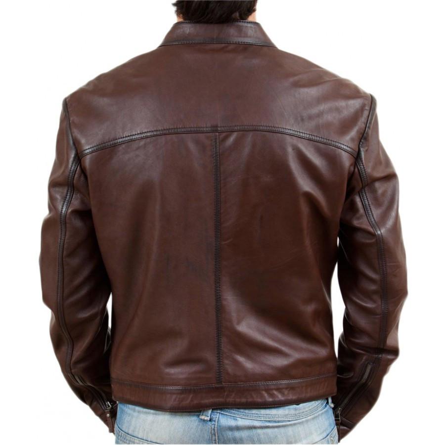 Shop Men's Casual Bomber Style Brown Leather Jacket