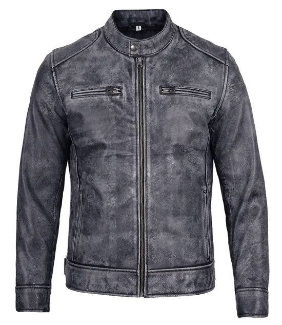 Shop Mens Dodge Black and White Waxed Racer Leather Jacket