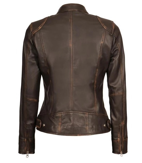 Shop Womens Rub Off Brown Vintage Leather Jacket