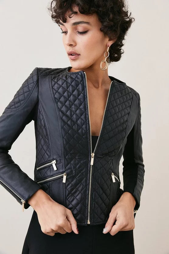 Shop Leather Quilted Biker Jacket By TJS