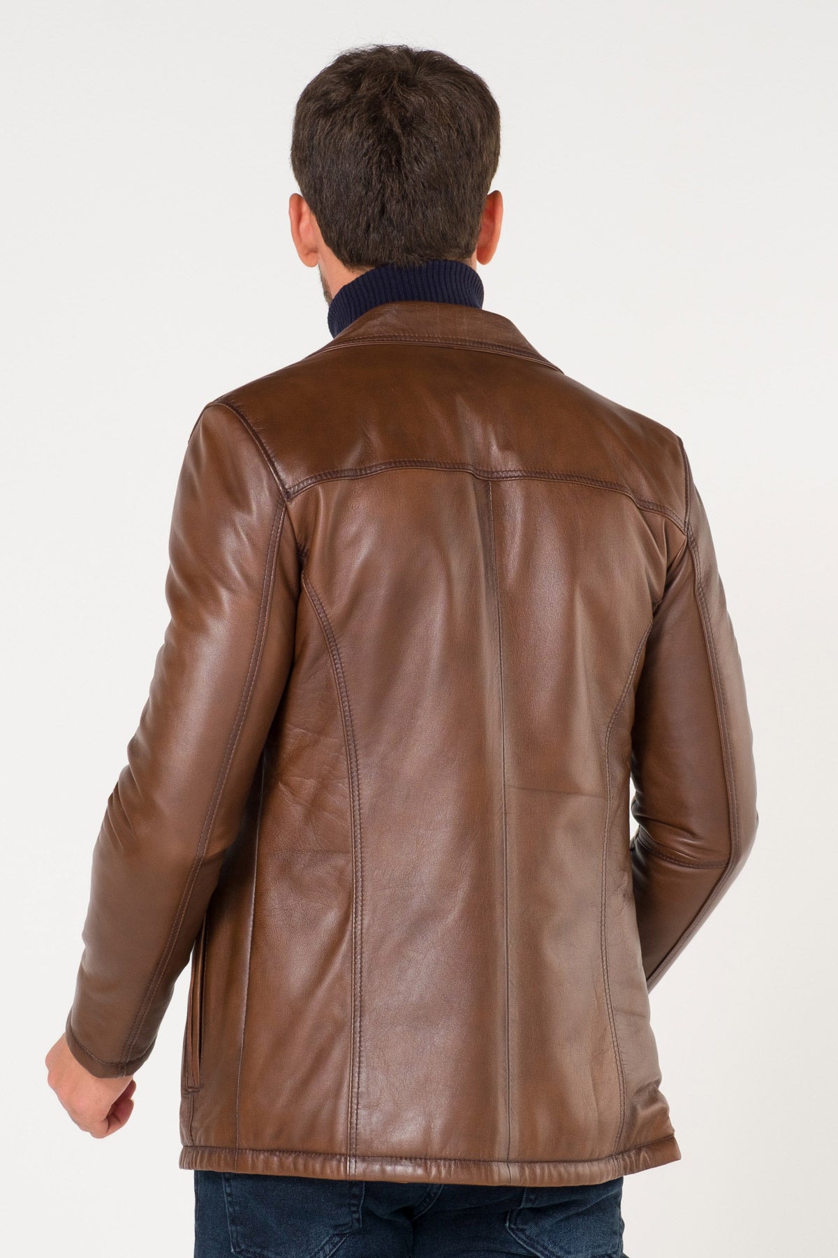 Shop Original Horizontal Vertical Zipper Brown Leather Jacket