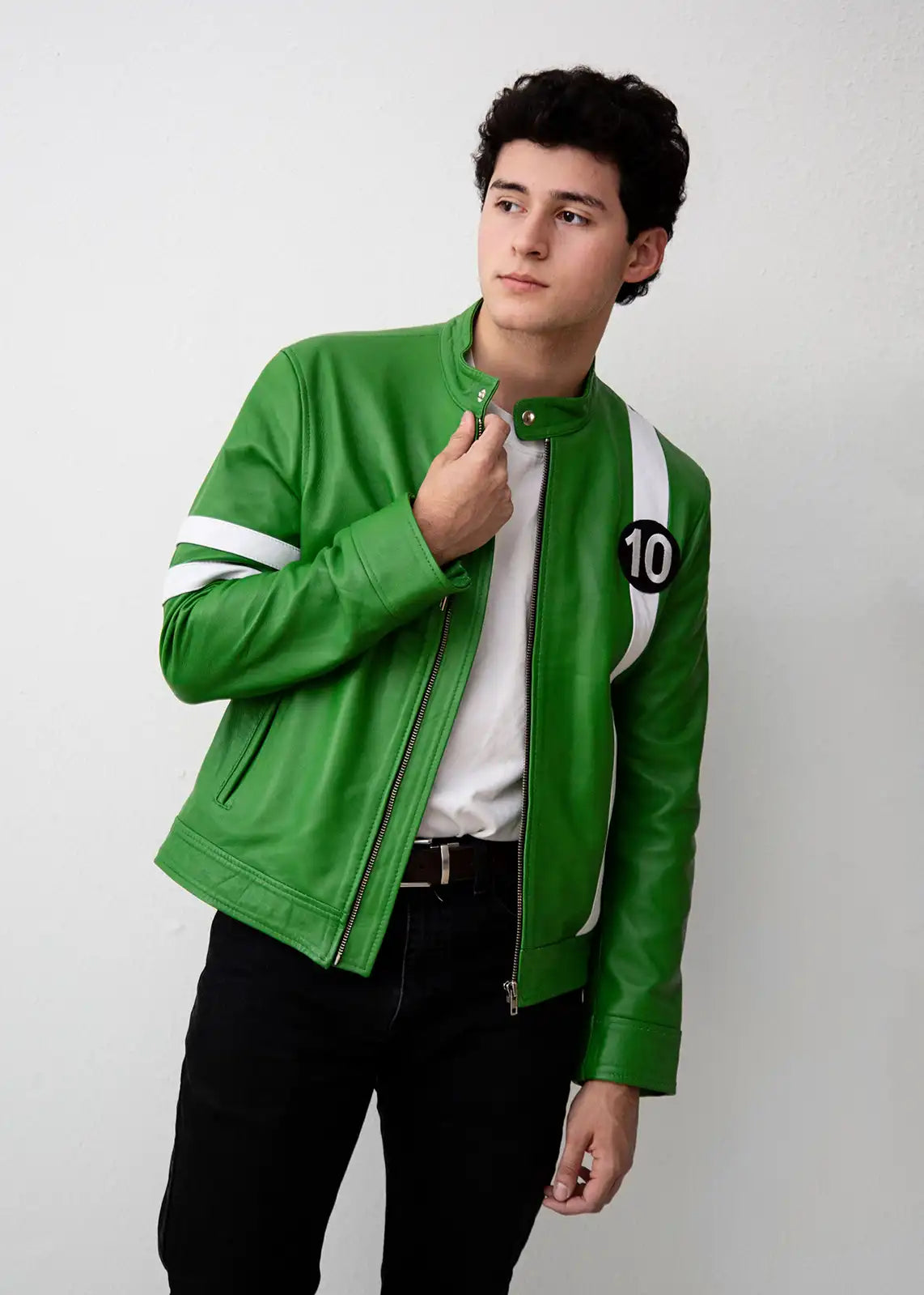 Mens Alien Green Ben 10 Leather Jacket