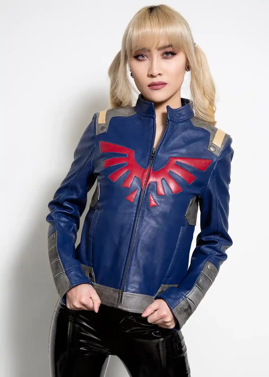 Womens Legendary Race Shield Edition Blue Leather Jacket